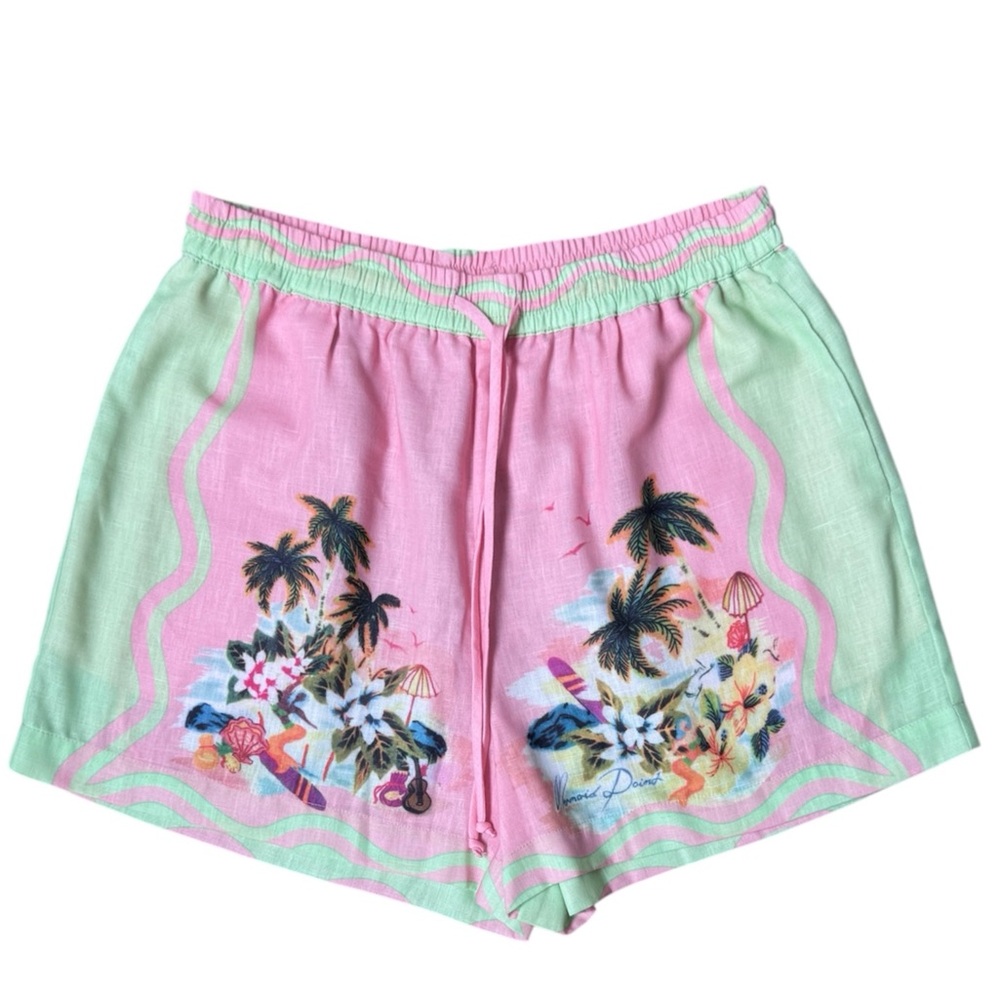Luxxel Mermaid Point Linen High Waist Shorts with tropical print